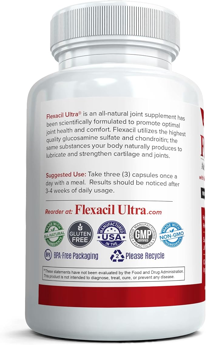 (3 Bottles Maximum Strength Joint Health & Support Supplement | Glucosamine, Chondroitin, Hyaluronic Acid & MSM | Flexibility Support for Healthy Knee & Back. 60 Capsules Each