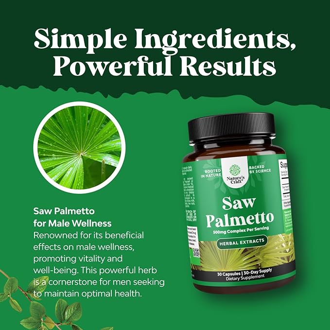 Extra Strength Saw Palmetto Extract - Advanced Herbal Complex for Hair Health and Urinary Support with Plant Sterols & Flavonoids - Potent Herbal Supplement with 500mg per Serving - 30 Count