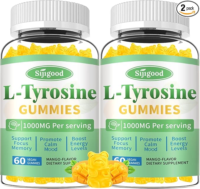 L-Tyrosine Gummies for Adults and Kids - L-Tyrosine Supplement Focus Gummies for Brain, Mood, Energy Support, Vegan & Gluten-Free, Mango Flavor, 120 Count