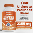5-in-1 Ceylon Cinnamon Capsules 2355mg - Apple Cider Vinegar Capsules with Turmeric, Panax Ginseng & Bioperine - Cinnamon Supplements for Women & Men - Non-GMO, Vegan, Gluten-Free (120 Ct) (4-Pack)