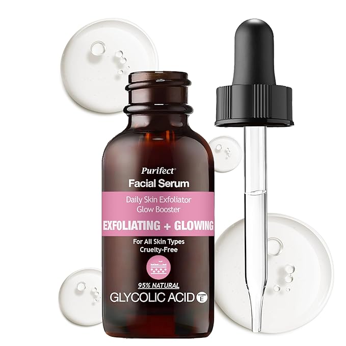 Purifect Glycolic Acid Exfoliating & Glowing Facial Serum - Smoothing Skin Support with Vitamin E, Allantoin & Glycine Soja (Soybean), Visibly Improves Texture, Hydrates & Softens Skin - 1 fl oz
