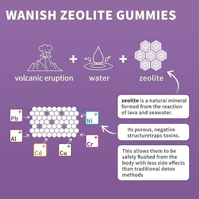 Wanish (2 Packs) Zeolite Gummies for Adults - Zeolite Clinoptilolite, Chlorella, Milk Thistle & Vitamins- Supports Immune Health, Gut and Liver, Vegan, Non-GMO, Sugar Free, Apple Flavor, 120 Count
