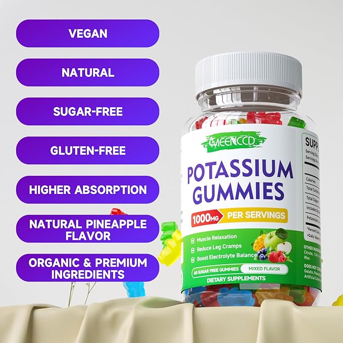 Potassium Citrate Gummies, High Potency Potassium Supplement Gummies for Adults Women & Men, Support Leg Cramps & Muscle Health, Sugar-Free, Mixfed Fruit Flavor, 120 Count