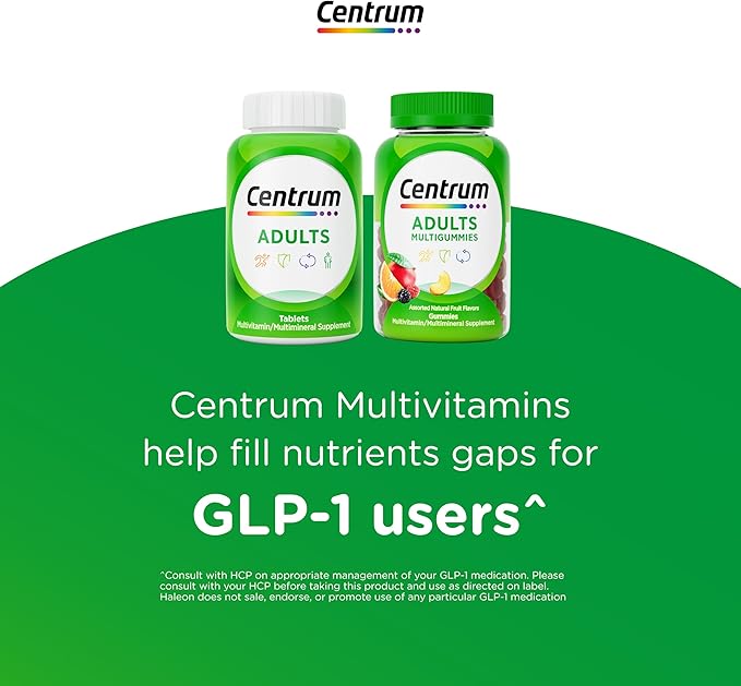 Centrum MultiGummies Gummy Multivitamin for Adults, Multivitamin/Multimineral Supplement with Vitamins D, B and E, Assorted Fruit Flavor - 18 Count