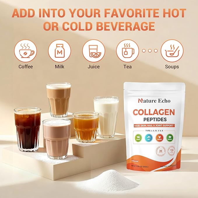 Collagen Peptides, 5 Types of Hydrolyzed Collagen Powder Supplement (I, II, III, V, X), 11g Collagen for Women & Men, Supports Hair, Skin, Nails, Joints & Bones, Unflavored, Keto Friendly, 30 Servings