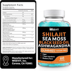 Shilajit Sea Moss Ashwagandha Gummies with Turmeric, Black Seed Oil, Vitamin C D for Men & Women, Shilajit and Ashwagandha Gummy, All in 1 Supplements for Immune, Absorption & Energy Support