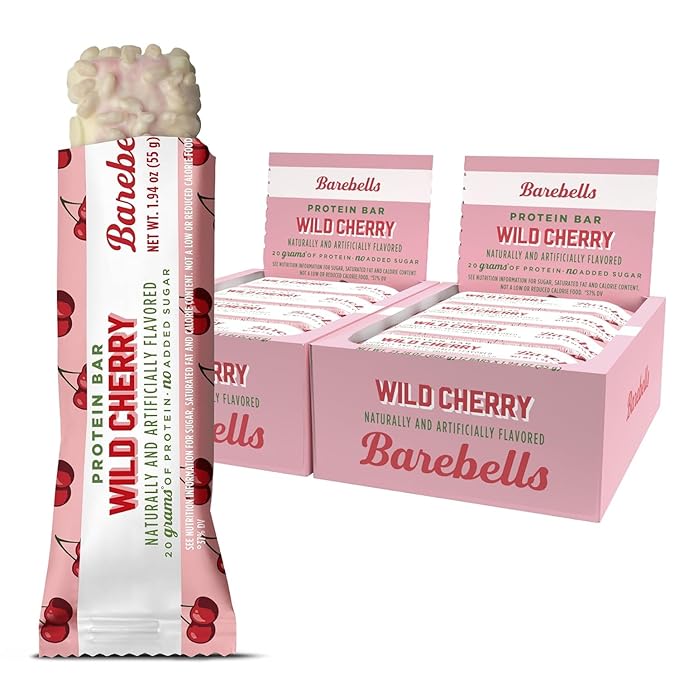 Barebells Protein Bars Wild Cherry - 12 Count, Pack of 2 - 1.9oz Bars - Protein Snacks with 20g of High Protein - White Chocolate Protein Bar with 1g of Total Sugars - On The Go Protein Snack & Breakfast Bars