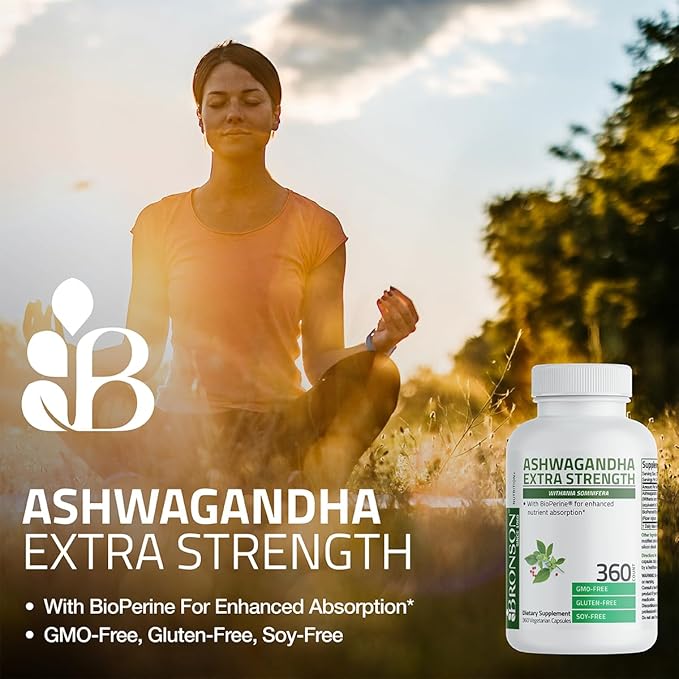 Bronson Ashwagandha Extra Strength Stress & Mood Support with BioPerine - Non GMO Formula, 360 Vegetarian Capsules