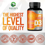 Vitamin D-3 5000 IU (125 mcg) Per Serving Softgels - Extra Strength Vitamins D Dietary Supplement for Bone, Teeth, Muscle Health & Immune Support, Rapid Absorbtion USA Bottled, Gluten Free - 60 Count