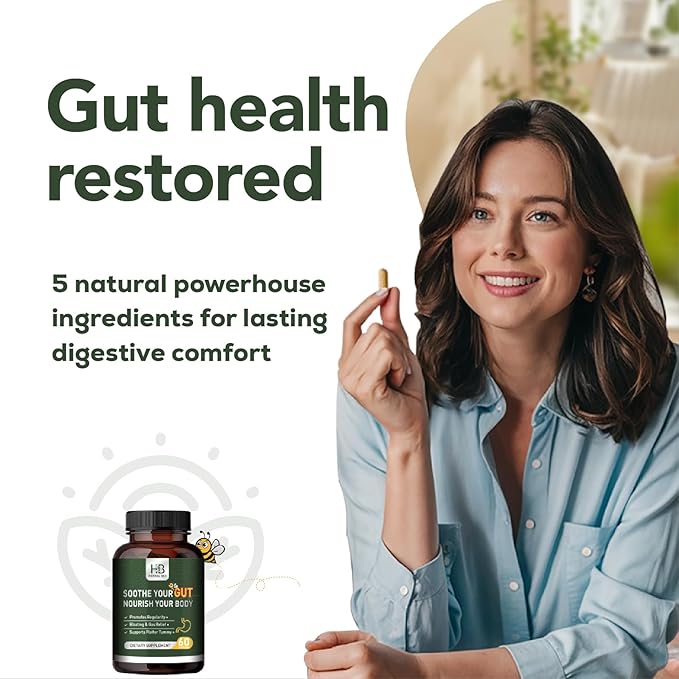Rigma Herbal BEE Gut Health - Gas and Bloating Relief, Constipation, Leaky Gut Repair - Gut Cleanse & Restore Digestion - Promote Regularity, Colon Cleanser, 60 Capsules