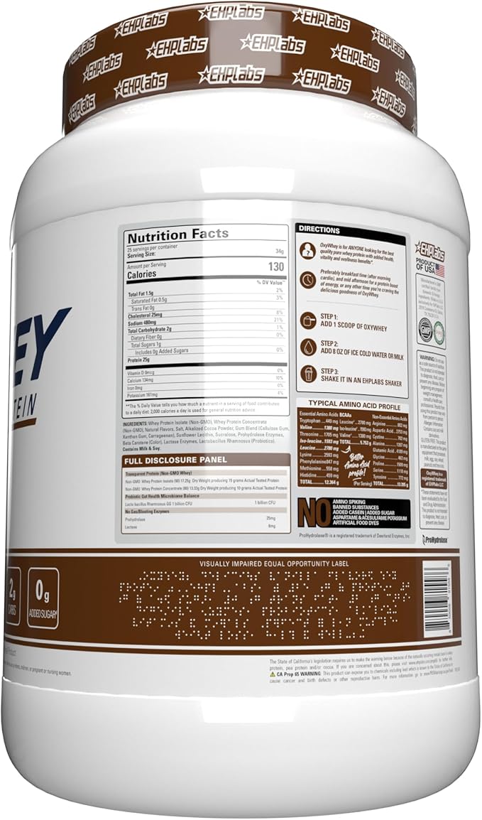 EHP Labs OxyWhey Whey Protein Isolate – 25g High Protein, Low Carb, Sugar Free Meal Replacement – Lean Whey Powder for Muscle Recovery – Non-GMO, Gluten Free – 25 Serves – Chocolate Caramel