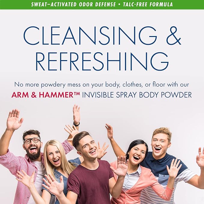 Arm & Hammer Invisible Body Powder Spray, Clear Talc-Free Body Odor & Sweat Control For Men & Women, Spray Body Powder For Women And Men, Arm And Hammer Body Spray Powder, 7 Oz (3 Pack)
