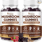 2 Pack Mushroom Gummies for Adults, 10 Blend Mushroom Supplement with Lions Mane, Cordyceps, Reishi, Chaga and Turkey Tail for Focus and Energy, Raspberry Flavor, 120 Count