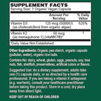 PlantFusion Organic Vegan Vitamin D3 + K2 5,000 IU, 50MCG – Vitamin D Sourced from Plant Based Lichen and Vitamin K2, for Immune Support and Bone Health - 120 Capsules