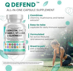 Q Defend Quercetin Supplement with Zinc Vitamin C Vitamin D Elderberry Turmeric Black Pepper Garlic Ginger Sea Moss Lysine Stinging Nettle Reishi Immune Support 60 Capsules Pack of 2 by Clean Nutra