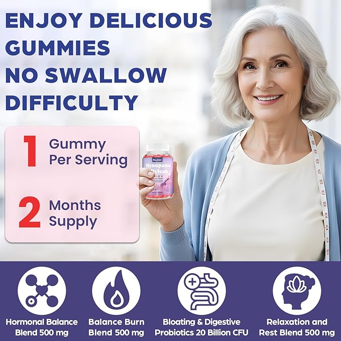 Menopause Supplements for Women, Sugar-Free, 16-in-1 Menopause Relief with Black Cohosh & Ashwagandha, 20 Billion CFU Probiotics, Hormone Harmony for Women, Night Sweats & Mood Swings, 60 Gummies