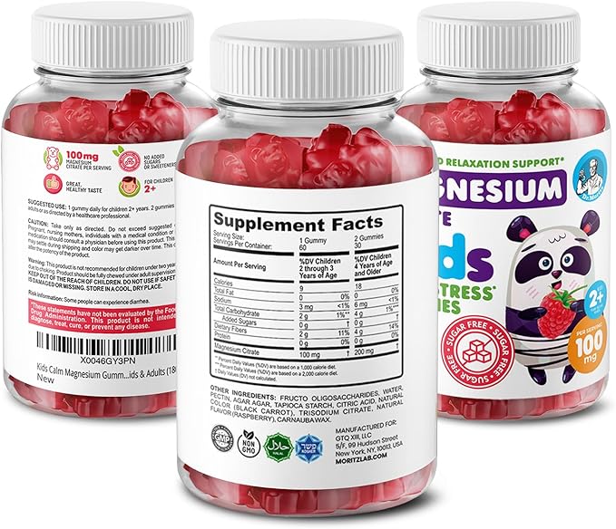 DR. MORITZ Sugar-Free Calm Magnesium Gummies for Kids and Adults - Non-GMO Magnesium Citrate Gummies - Raspberry Flavor - 1-Pack (180 Count)