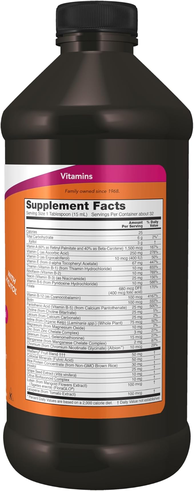 NOW Foods Supplements, Liquid Multi, Tropical Orange Flavor, Fast Absorption, with Added Phytonutrients, 16-Ounce
