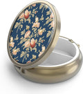 Pill Case Pill Box with Mirror Retro 3 Compartment Small Pill Case for Purse or Pocket Bronze Small Roud Pill Box or Vitamins, Fish Oil, Supplements, Pill Containe Travel Gifts（Retro Rose Floral）