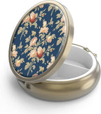 Pill Case Pill Box with Mirror Retro 3 Compartment Small Pill Case for Purse or Pocket Bronze Small Roud Pill Box or Vitamins, Fish Oil, Supplements, Pill Containe Travel Gifts（Retro Rose Floral）