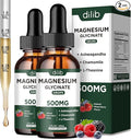 Magnesium Glycinate Liquid Drops Supplement, with Magnesium Glycinate 500mg Ashwagandha, L - Theanine, Chamomile -Support Stress Relief, Bone, Muscle, Mood Mixed Berry Flavor 2Pack
