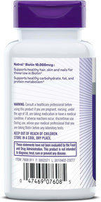 Natrol Biotin 10000mcg, Supplement for Healthy Hair, Skin and Nails for Those Low in Biotin, Plus Energy Metabolism Support, 200 Tablets, Up to a 200 Day Supply,(Pack of 2)