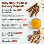 5-in-1 Ceylon Cinnamon Capsules 2355mg - Apple Cider Vinegar Capsules with Turmeric, Panax Ginseng & Bioperine - Cinnamon Supplements for Women & Men - Non-GMO, Vegan, Gluten-Free (120 Ct) (4-Pack)