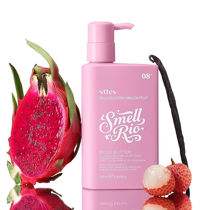 Sttes Smell Rio Body Butter 08# (Delicious Pink Dragonfruit) – 250ml Whipped Body Cream with Pink Dragonfruit, Jasmine & Hibiscus Scent, Jojoba & Coconut Oil, Caffeine