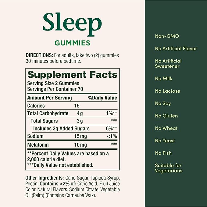 Nature’s Bounty 10 mg Melatonin Gummy, 100% Drug Free Sleep Supplement, 10 mg, Blueberry, 140 Ct