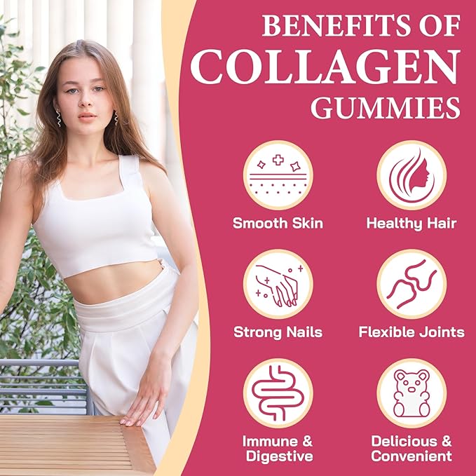 Collagen Gummies for Women, Hydrolyzed Collagen Peptides Type I, II, III, V, X, 0 Sugar - Collagen Gummies for Skin, Wrinkles, Hair, Nails, Digestive & Immune Health, 60 Days Supply