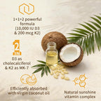 2-in-1 Vitamin D3 K2 Supplement Softgel, Vitamin D3 10000 IU and Vitamin K2 200 mcg, K2 MK7 with D3 Vitamin Supplement Support Immune, Heart, Joint, Teeth & Bone Health