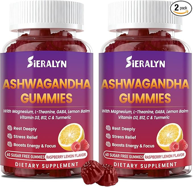 Ashwagandha Gummies 2000mg, Ashwagandha Supplements for Women Men with L-Theanine, GABA, Magnesium, Vitamins – Stress Relief, Immune & Mood Support, Sugar-Free, Vegan, Non-GMO, 120 Count