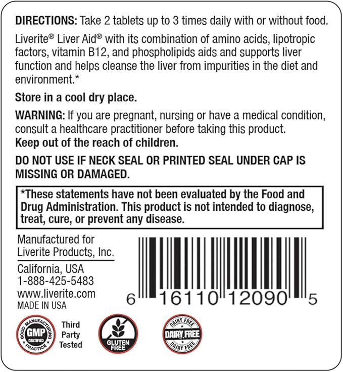 Liverite Liver Aid 120 Tablets, Supports Healthy Liver Function, Cleansing, Energy & Daily Wellness