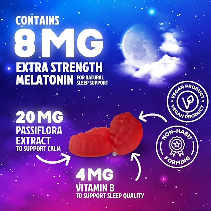 Sleep Gummies - 8mg Melatonin Per Serving - With Passiflora Extract for Restful Sleep - Fast Acting Melatonin Sleep Gummy Supplement for Adults, Vegan, Non-GMO, Tasty Strawberry Flavor - 120 Gummies