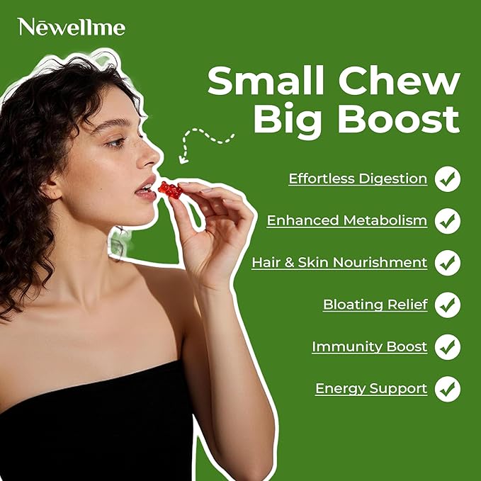 NEWELLME ACV Gummies with the Mother & B12 – Sugar-Free, Great-Tasting Vegan Gummies for Digestion, Metabolism & Daily Energy Support, 30 Count