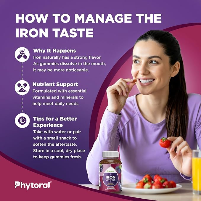 Natural Multivitamin Iron Gummies for Adults - Adult Gummy Vitamins with Iron and Energy Boost B Complex Vitamins - Gummy Supplement and Mental Clarity Focus Multivitamin - 60 Count