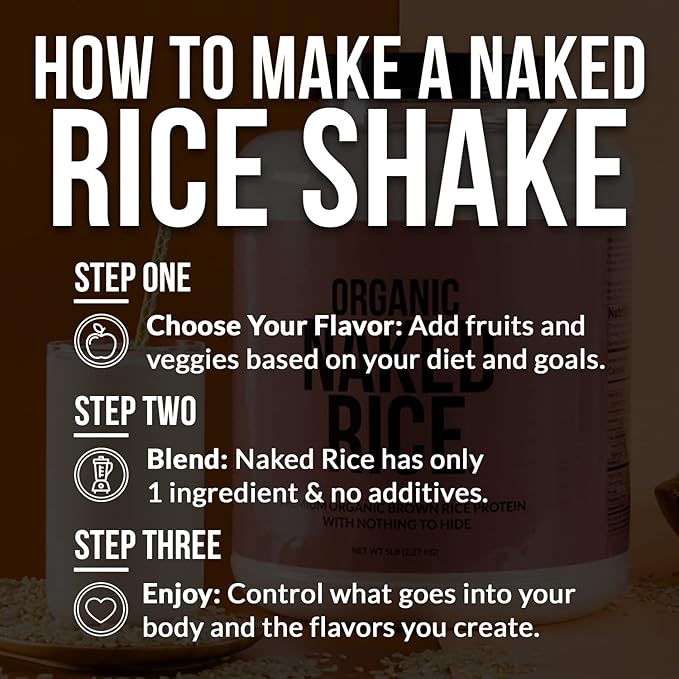 NAKED nutrition Rice - Organic Brown Rice Protein Powder - Vegan Protein Powder - 5Lb Bulk, Gmo Free, Gluten Free & Soy Free. Plant-Based Protein, No Artificial Ingredients - 76 Servings