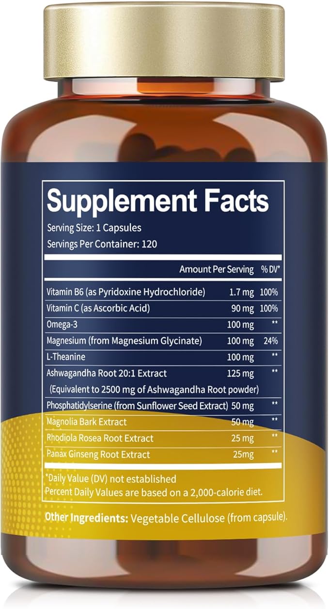 Totaria Cortisol Supplement with Ashwagandha,Magnesium,Rhodiola Rosea,L Theanine,Hormone Balance for Women Mood, Focus, Sleep Support 120 Vegan Capsules (Pack of 2)