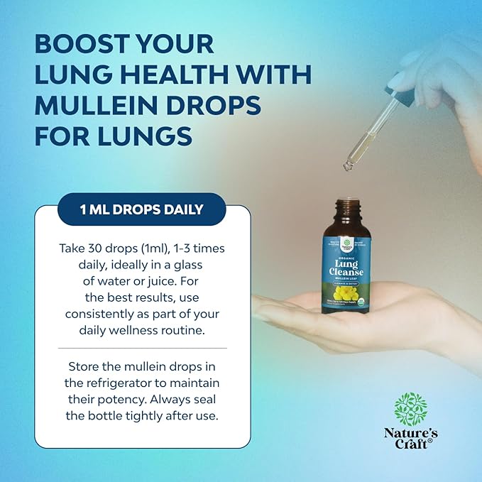Organic Mullein Drops for Lungs - Herbal Lung Detox & Cleanse with Marshmallow Root Extract & Plantain Leaf for Respiratory Lung Health - Mullein Leaf Tincture Drops for Breathing Support - 4 Fl Oz