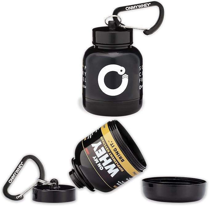 OnMyWhey - Protein Powder and Supplement Funnel Keychain, Portable to-Go Container for The Gym, Workouts, Fitness, and Travel - TSA Approved, Combo 2-Pack w/ 1 Modern & 1 Classic