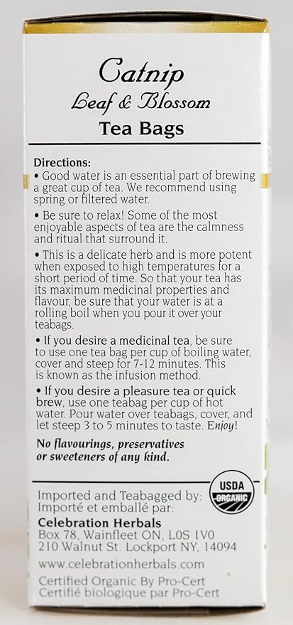 Celebration Herbals Organic Catnip Leaf and Blossom Tea Caffeine Free -- 24 Herbal Tea Bags