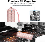 Metal Travel Pill Organizer - 7 Day Waterproof Metal Weekly Pill Box Daily Pill Case, Pill Container for Vitamin Medicine Supplements Fish Oil, Pink Medicine Pill Organizer