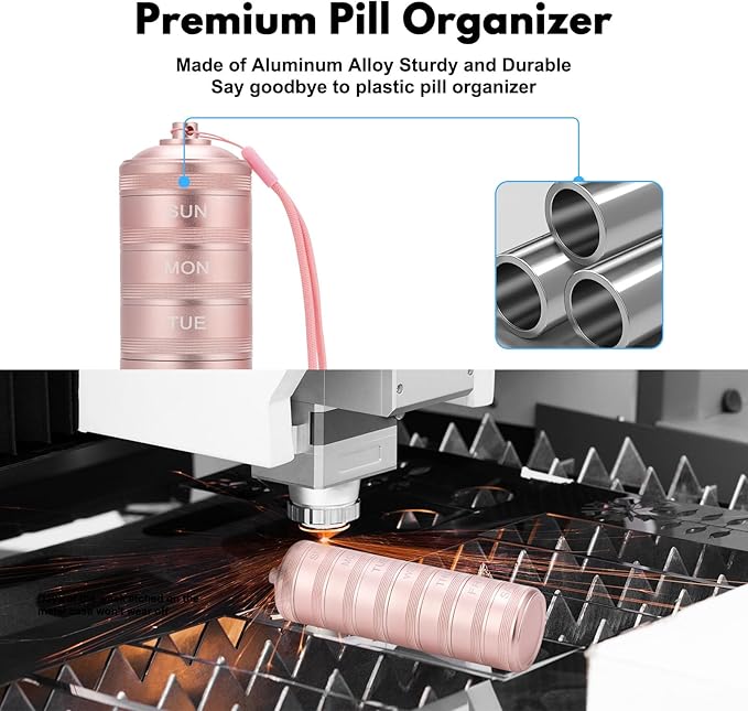 Metal Travel Pill Organizer - 7 Day Waterproof Metal Weekly Pill Box Daily Pill Case, Pill Container for Vitamin Medicine Supplements Fish Oil, Pink Medicine Pill Organizer