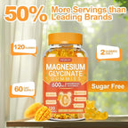 Magnesium Glycinate Gummies 600mg, Chewable Sugar Free Potassium Gummies with Magnesium Glycinate, Vitamin D, B6 and CoQ10 for Stress Relief, Body Support & Muscle, 2 Pack