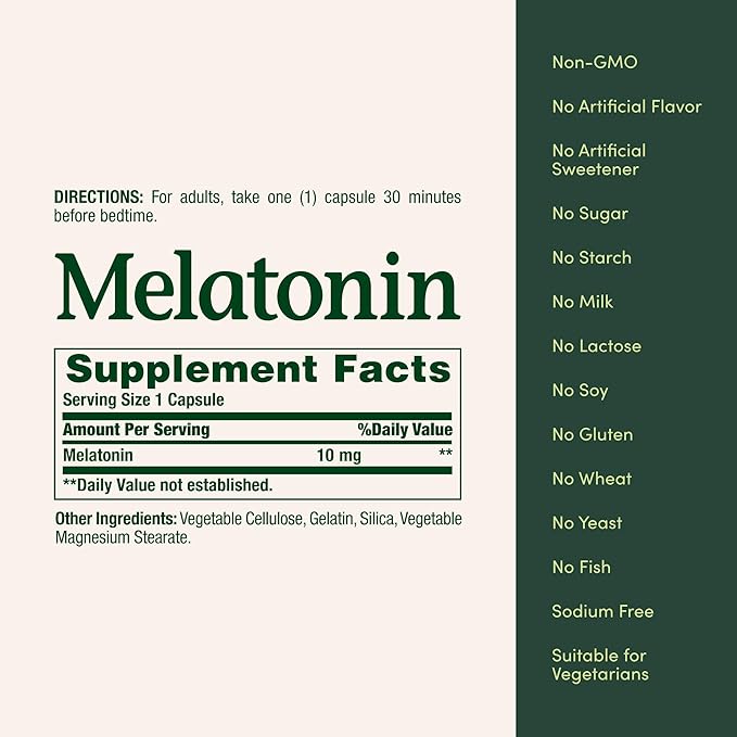 Nature's Bounty Melatonin, Promotes Relaxation and Sleep Health, 10mg, Capsules, 60 Ct (2 Pack)