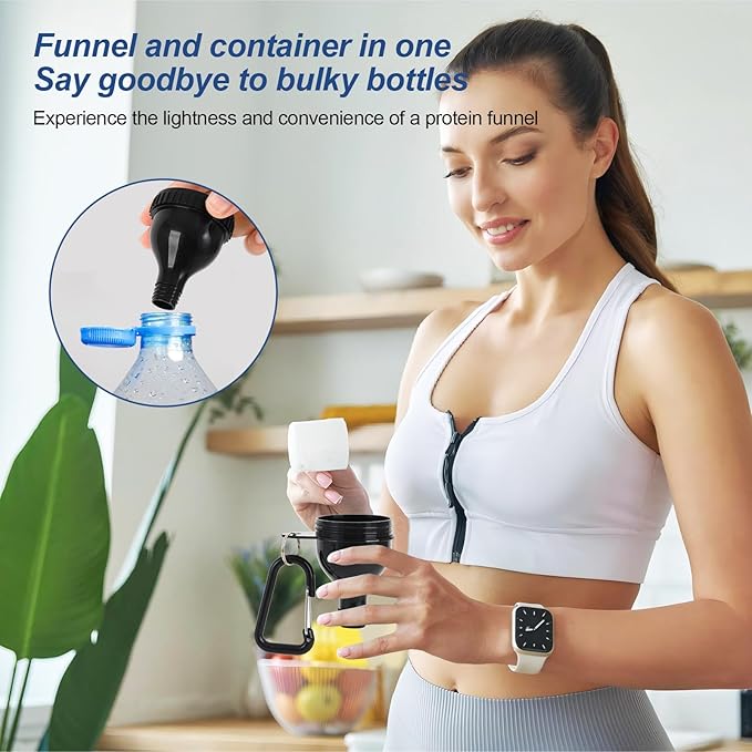 2 Pcs Protein Powder Container, Protein Powder Travel Container, Protein Powder Container to Go, Pre Workout/Gym Supplemen Keychain (Black, 50ml)