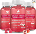 Calcium Citrate 1200mg Gummies with Vitamin D3, K2 - Chewable Calcium Magnesium Zinc d3 Supplement with Sea Moss Extract for Bone, Teeth, Immune Support for Women & Men, Peach Flavor-60 Gummies(3Pack)