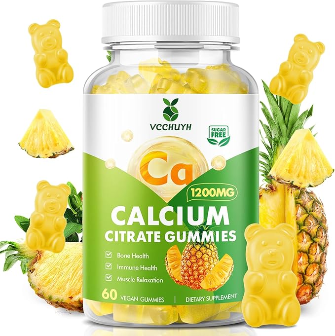 Calcium Citrate Gummies 1200 mg, Sugar Free Calcium Gummies for Adults & Kids, Chewable Calcium Supplements for Women, Bone & Immune Support, Pineapple Flavor 60 Count