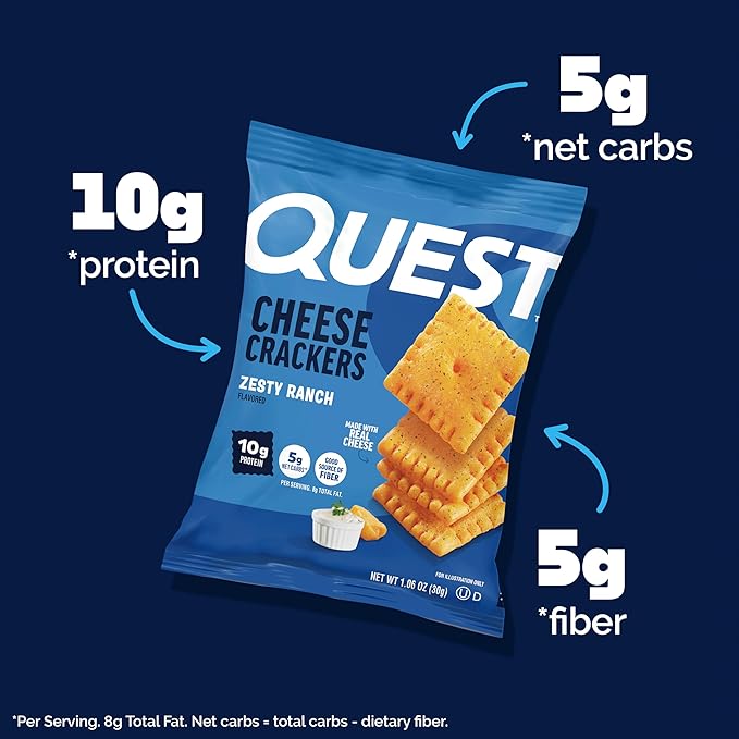 Quest Nutrition Cheese Crackers, Zesty Ranch Flavor, 10g Protein, 5g Net Carbs, High Protein, 4 Count