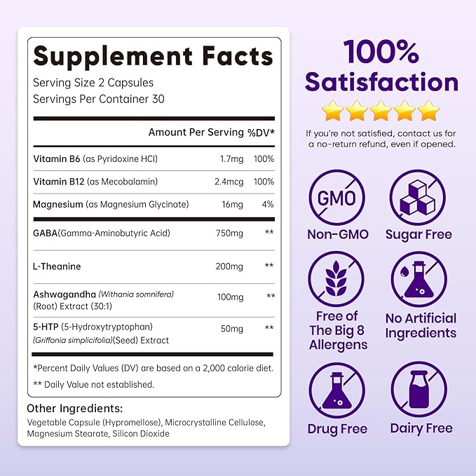 1050mg GABA L-Theanine Ashwagandha - Made in USA - Advanced Sleep Aid & Calm- Magnesium, 5-HTP, Vitamin B6 & B12, GABA (Gamma Aminobutyric Acid) Supplement - Melatonin-Free & Non-Habit Forming
